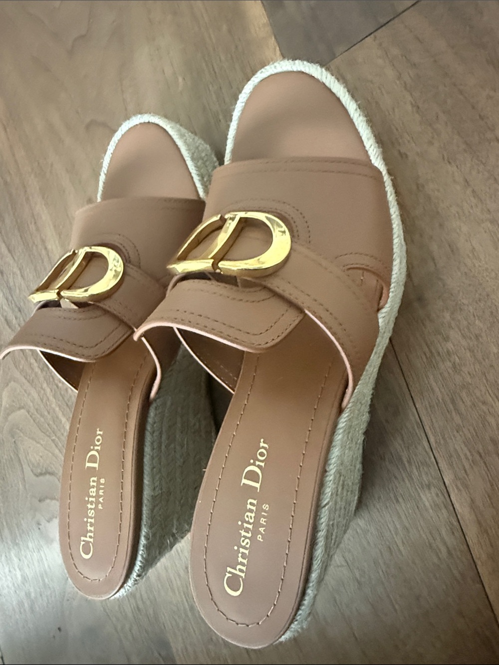 Dior Tan Leather Espadrille Mule with Gold 'CD' Buckle